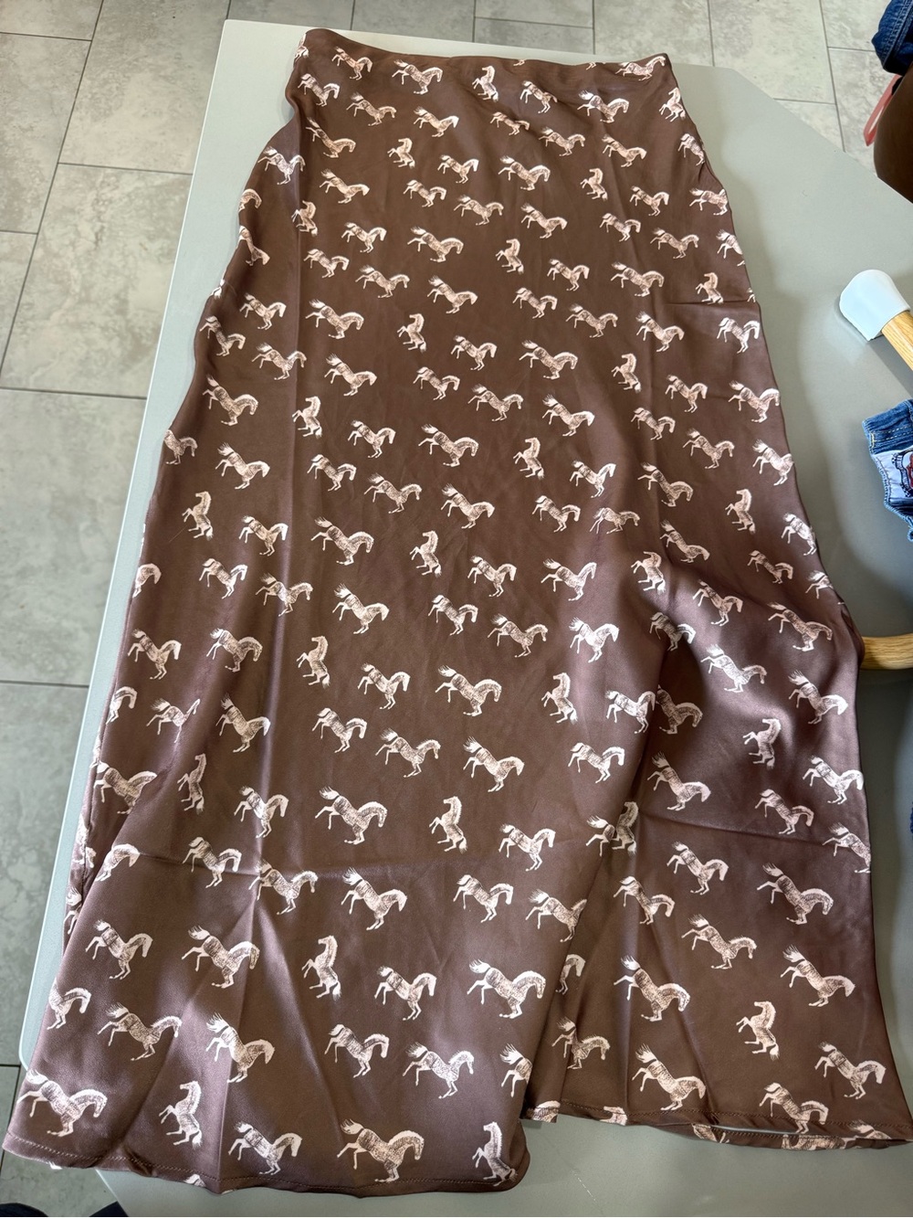 Brown Horse-Print Maxi Skirt